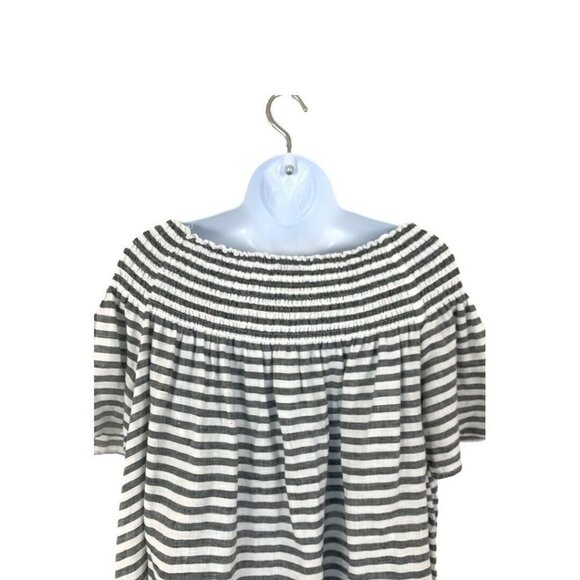 C & C California Womens Size L Gray White Linen Striped Smocked Off Shoulder Top - Picture 4 of 5